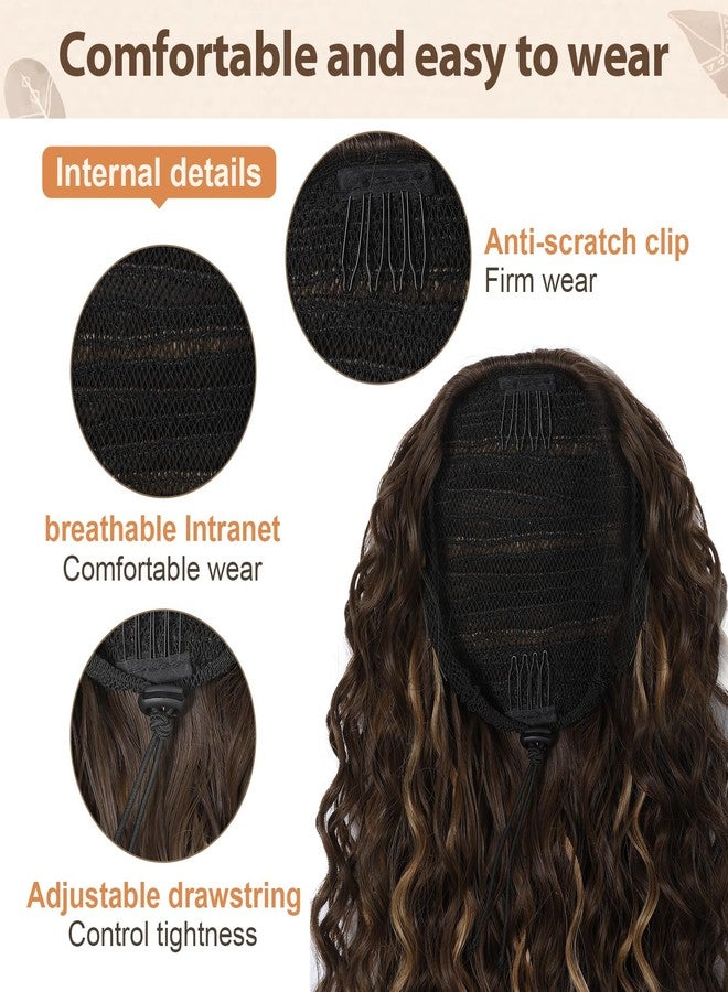 Flufymooz Ponytail Extension, 26 Inch Bohemian Style Drawstring Ponytail Hair Extensions for Women, Long Curly Wavy Pony Tail Natural Synthetic Hairpiece for Women (26 Inch Natural Black) - Image 3